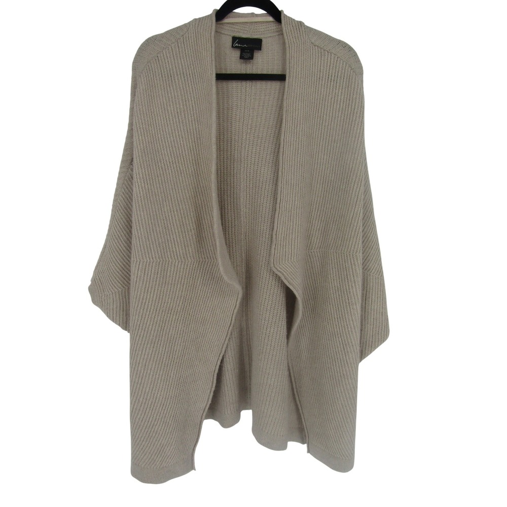 Lane Bryant Cardigan Sweater Womens 14/16 Oatmeal Ribbed Wool Blend Batwing Open